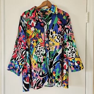 Ali Miles Womens Shirt L Colorful Artsy Dopamine Relaxed Lagenlook Button Up
